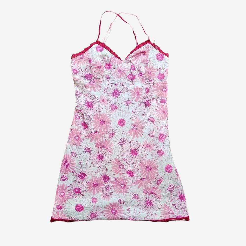 Vintage Y2K Wet Seal Pink Daisy Floral Slip Mini Dress